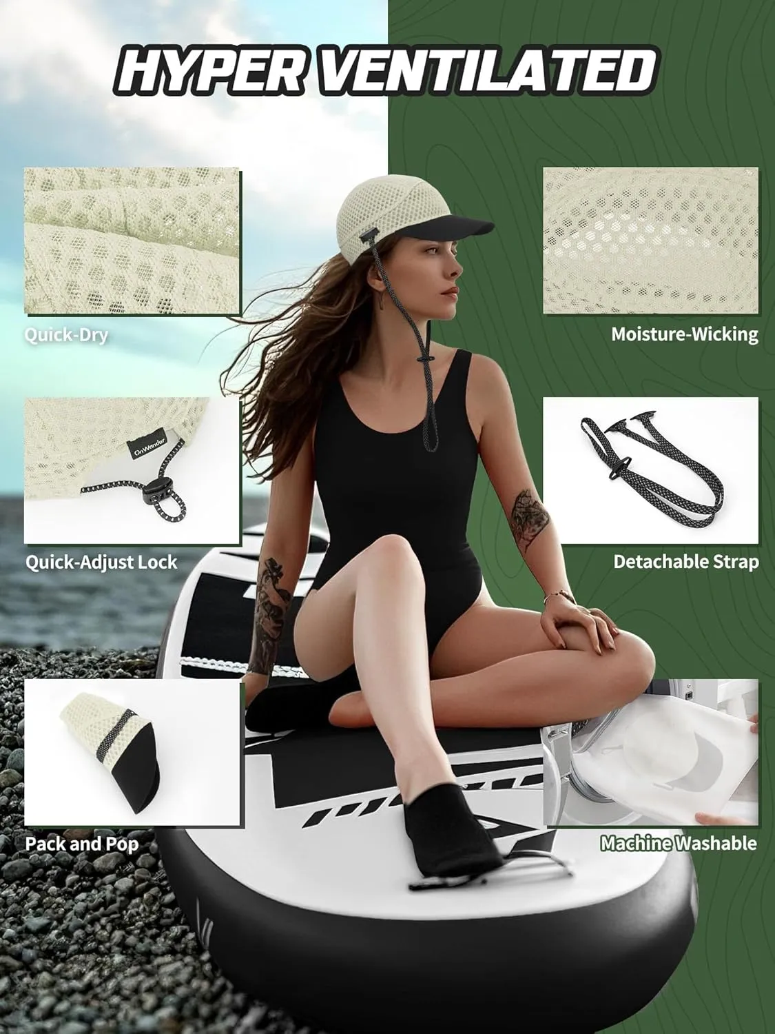 Breathable Baseball Caps for Men Women, Lightweight Mesh Beach Hat for Surfing, Cycling, Boating, Golf, Waterpark