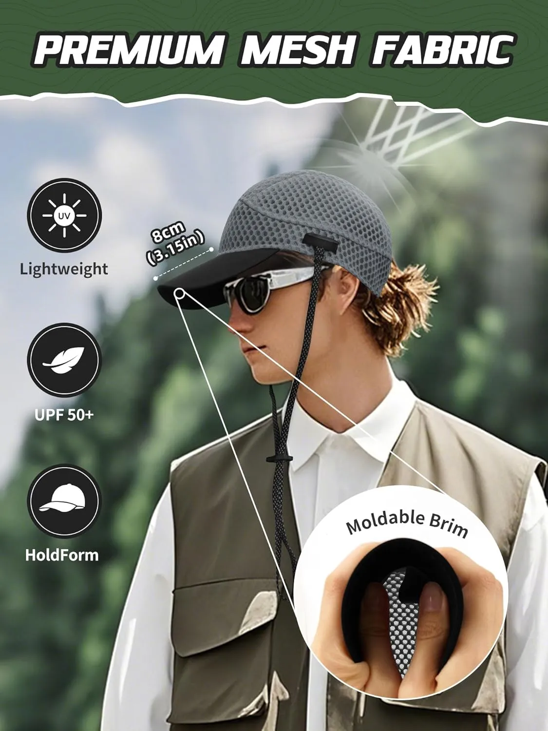 Breathable Baseball Caps for Men Women, Lightweight Mesh Beach Hat for Surfing, Cycling, Boating, Golf, Waterpark