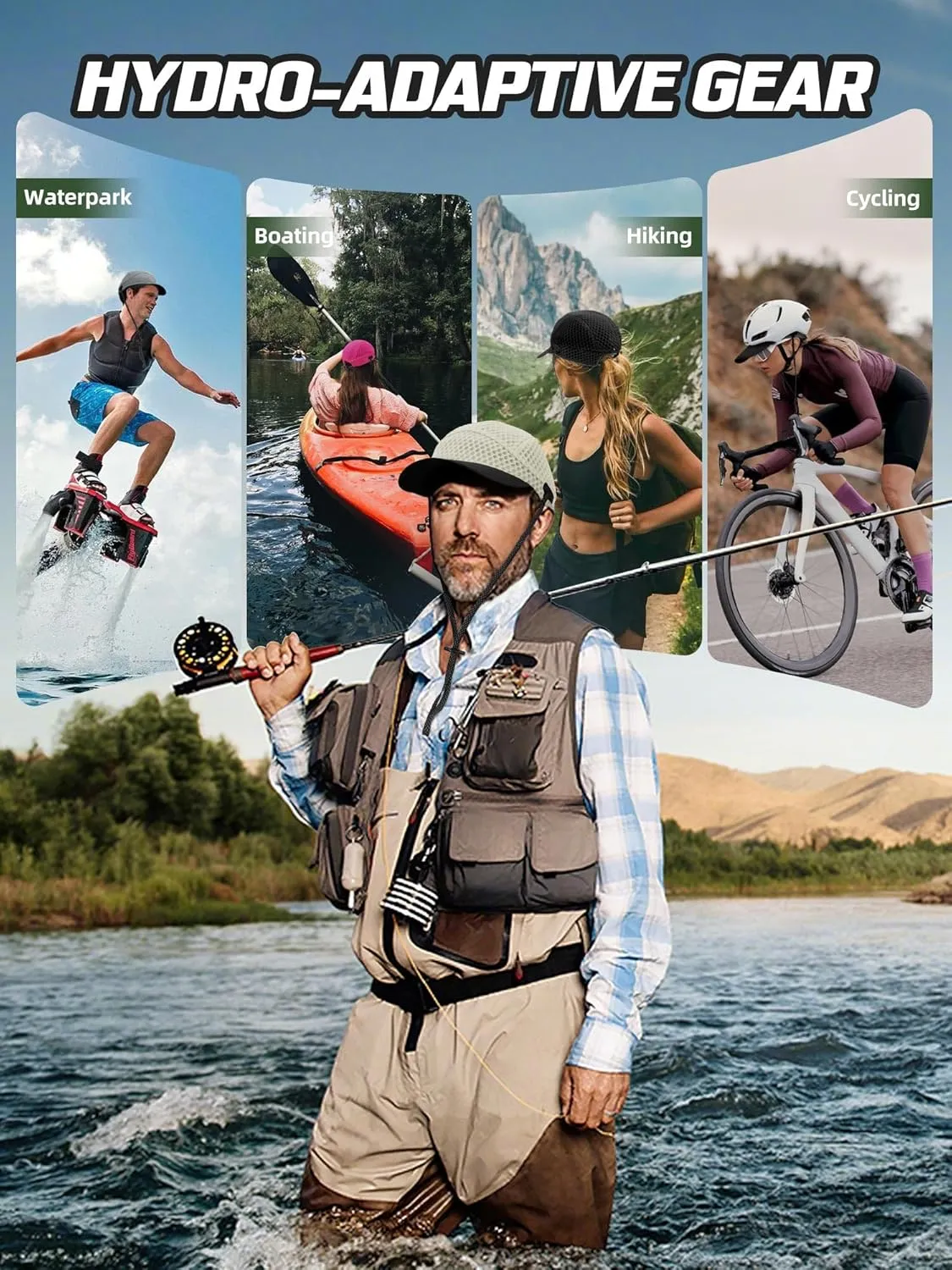 Breathable Baseball Caps for Men Women, Lightweight Mesh Beach Hat for Surfing, Cycling, Boating, Golf, Waterpark