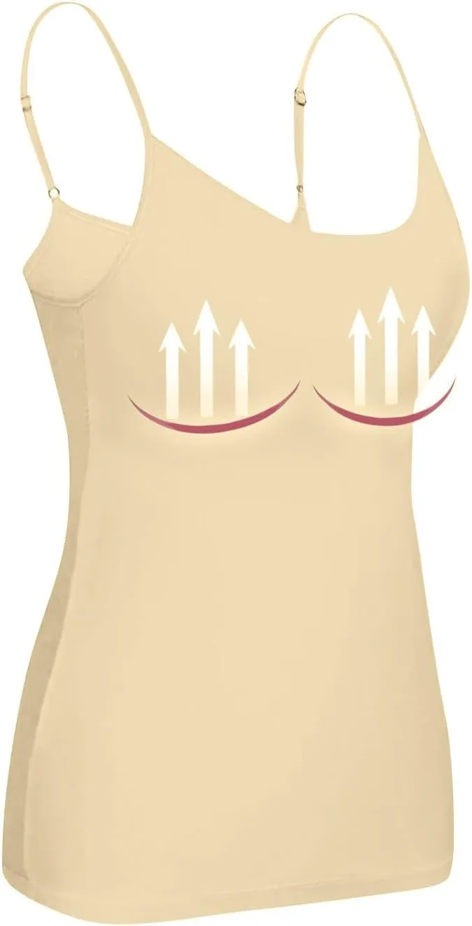 Built in Bra Tank Tops for Women Adjustable Spaghetti Strap Camisole Sleeveless Slim Fit Basic Workout Tops