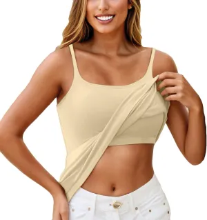 Built in Bra Tank Tops for Women Adjustable Spaghetti Strap Camisole Sleeveless Slim Fit Basic Workout Tops