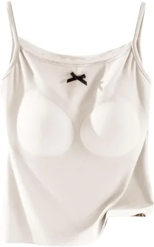 Camisole Top for Women Cute Lace Bow Spaghetti Strap Cami Tops with Built-In Bra Casual Comfort Basic Underwear Soft