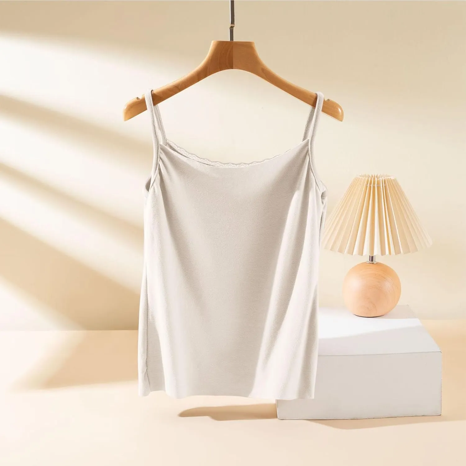 Camisole Top for Women Cute Lace Bow Spaghetti Strap Cami Tops with Built-In Bra Casual Comfort Basic Underwear Soft