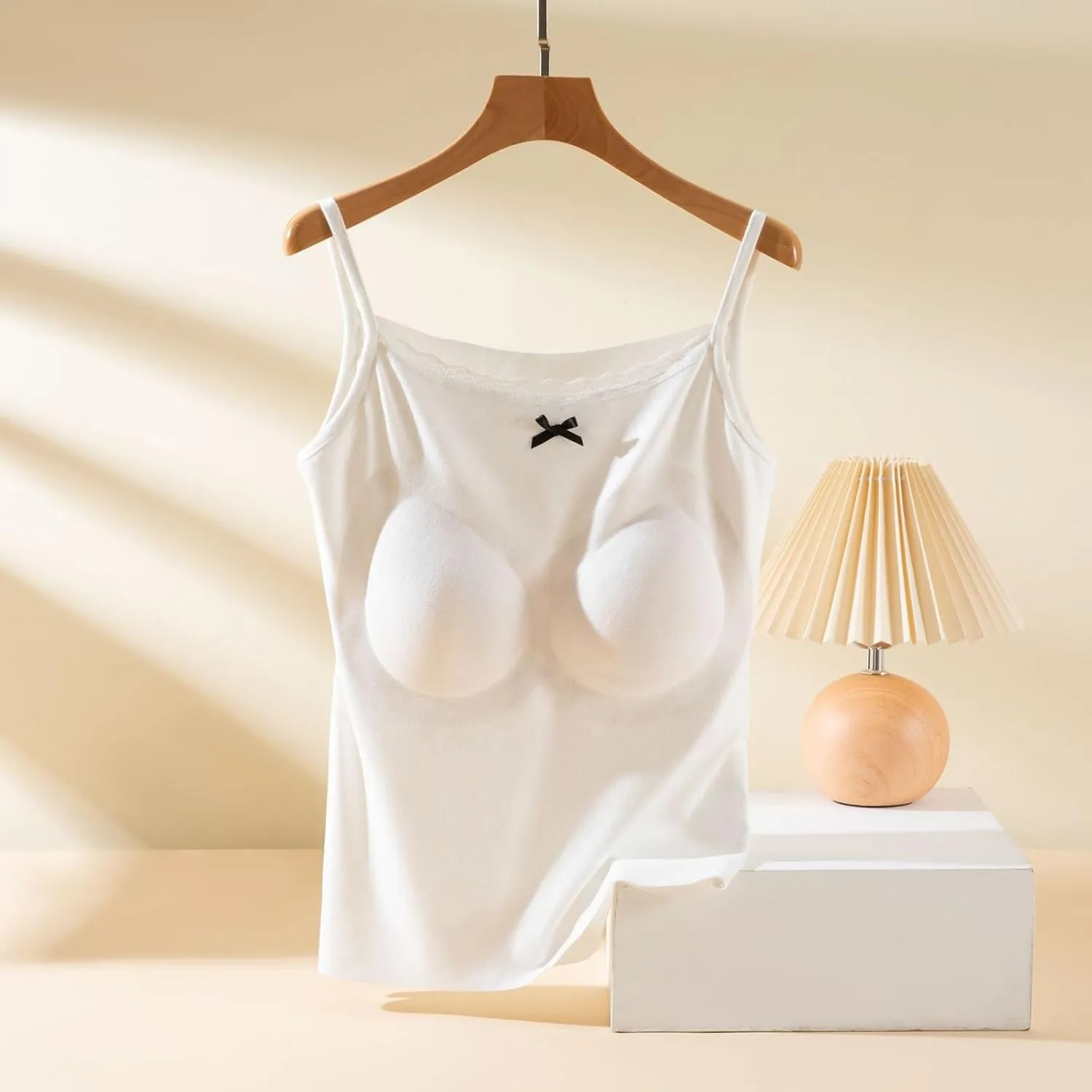 Camisole Top for Women Cute Lace Bow Spaghetti Strap Cami Tops with Built-In Bra Casual Comfort Basic Underwear Soft