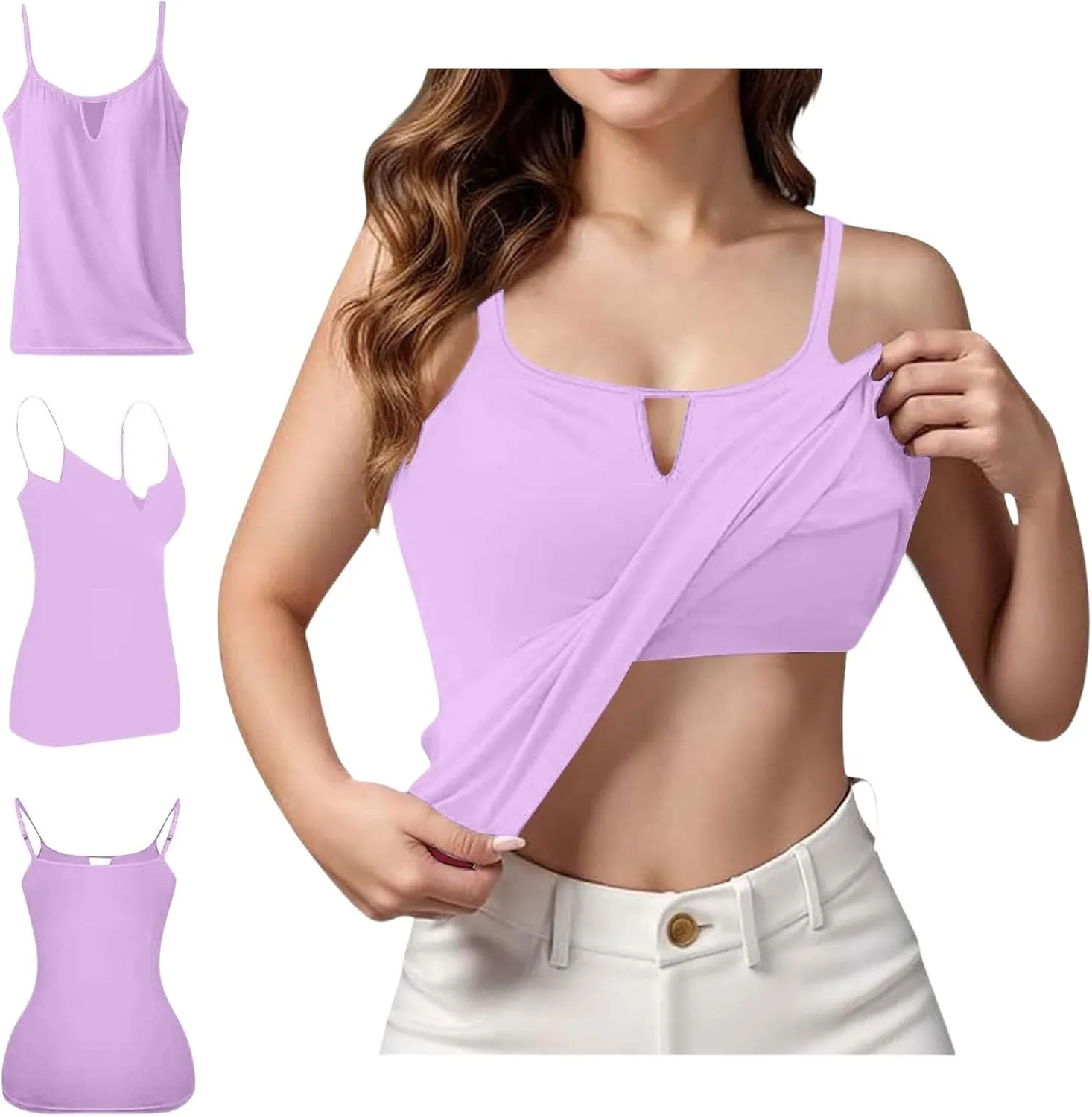 Camisole Tops for Women Built in Bra Adjustable Spaghetti Strap Cotton Workout Yoga Shirts Summer Basic Tank Tops