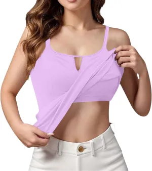 Camisole Tops for Women Built in Bra Adjustable Spaghetti Strap Cotton Workout Yoga Shirts Summer Basic Tank Tops