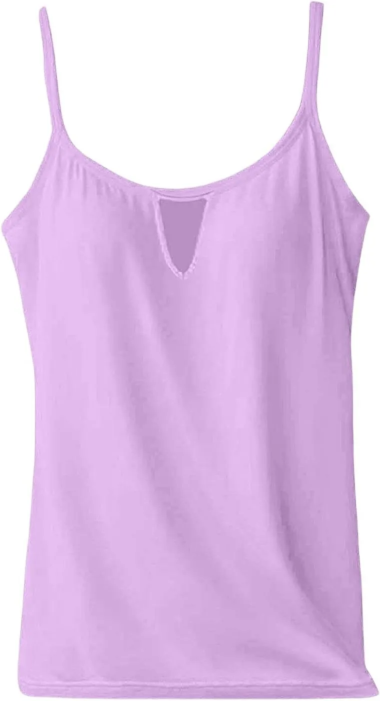 Camisole Tops for Women Built in Bra Adjustable Spaghetti Strap Cotton Workout Yoga Shirts Summer Basic Tank Tops