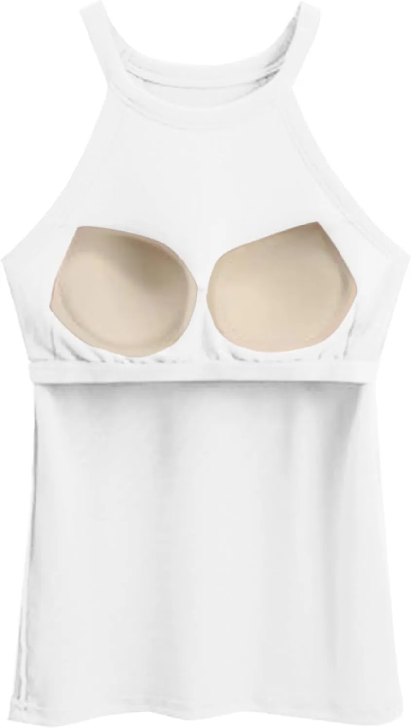 Camisole Tops for Women Built in Bra Casial High Neak Sleeveless Cami Shirts Trendy Spring Summer Workout Under Clothes