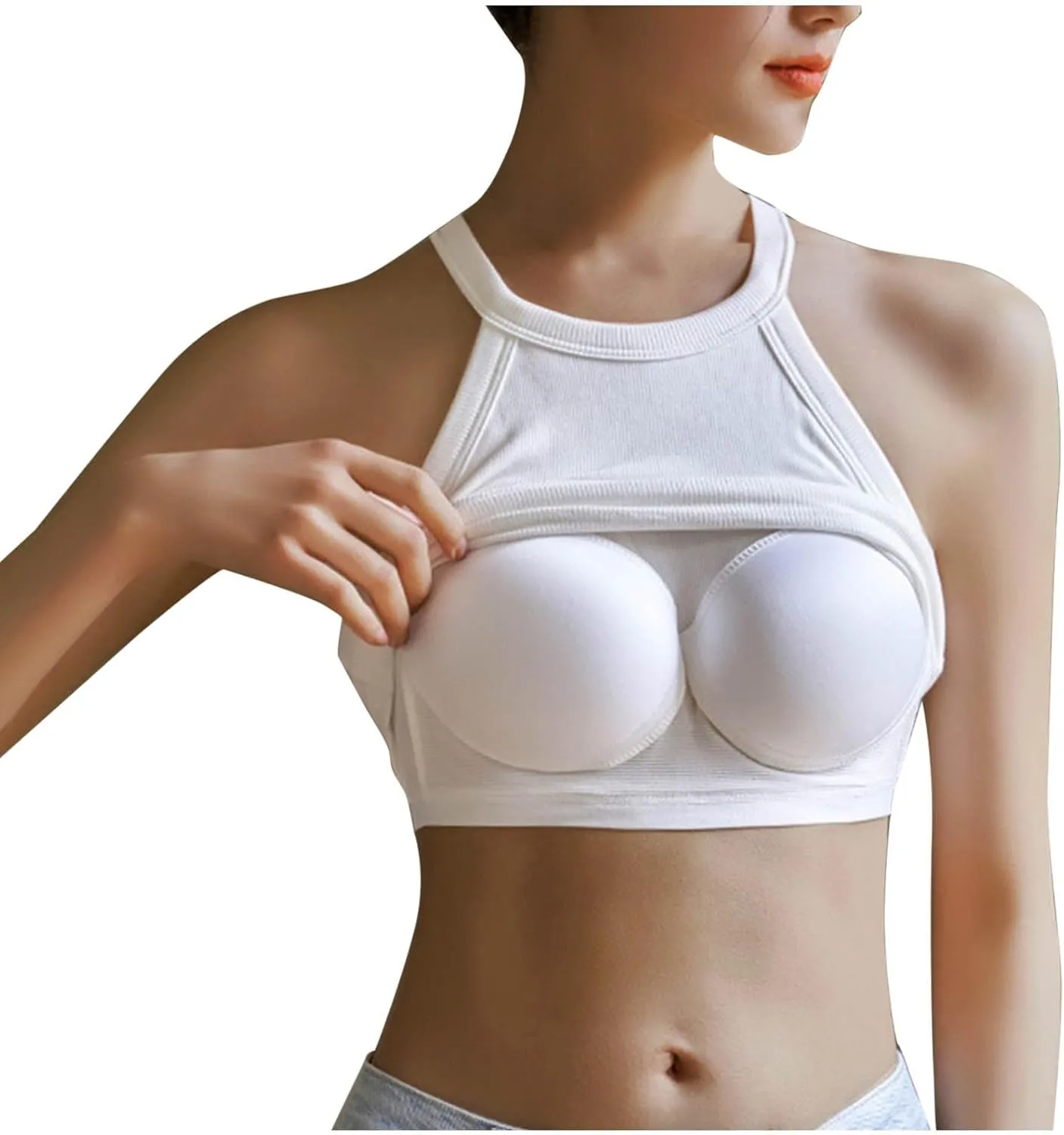 Camisole Tops for Women Built in Bra Casial High Neak Sleeveless Cami Shirts Trendy Spring Summer Workout Under Clothes