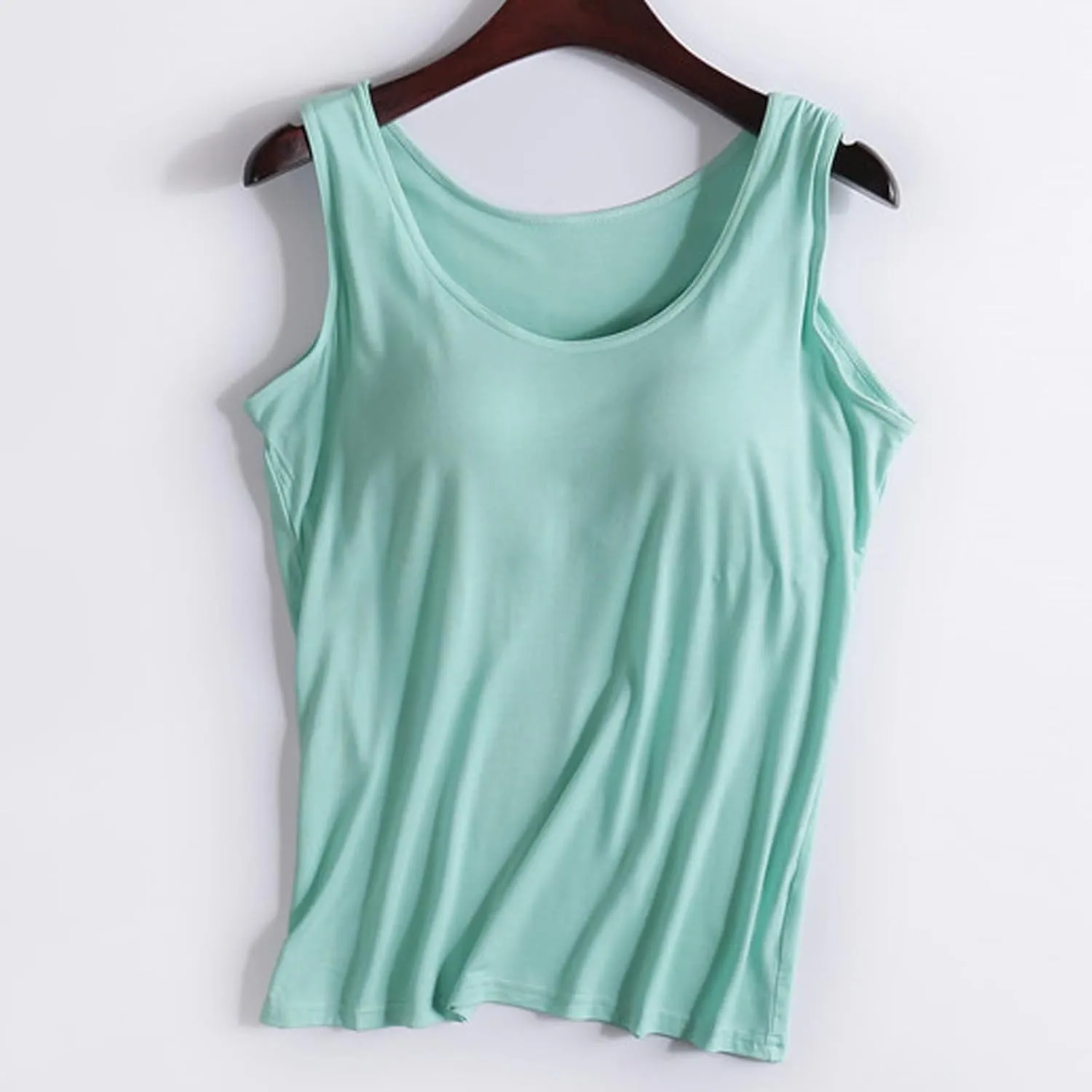 Camisole Tops for Women Built in Bra Casual Scoop Neck Sleeveless Yoga Shirts Basic Padded Tank Tops Summer Clothes