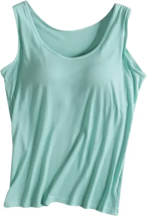 Camisole Tops for Women Built in Bra Casual Scoop Neck Sleeveless Yoga Shirts Basic Padded Tank Tops Summer Clothes