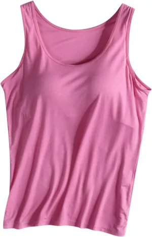 Camisole Tops for Women Built in Bra Casual Scoop Neck Sleeveless Yoga Shirts Basic Padded Tank Tops Summer Clothes