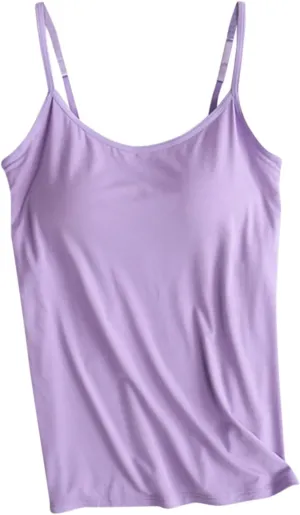 Camisole Tops with Built in Bra for Women Summer Casual Loose Chest Pad Vest Yoga Outfits Undershirts Cami Shirts