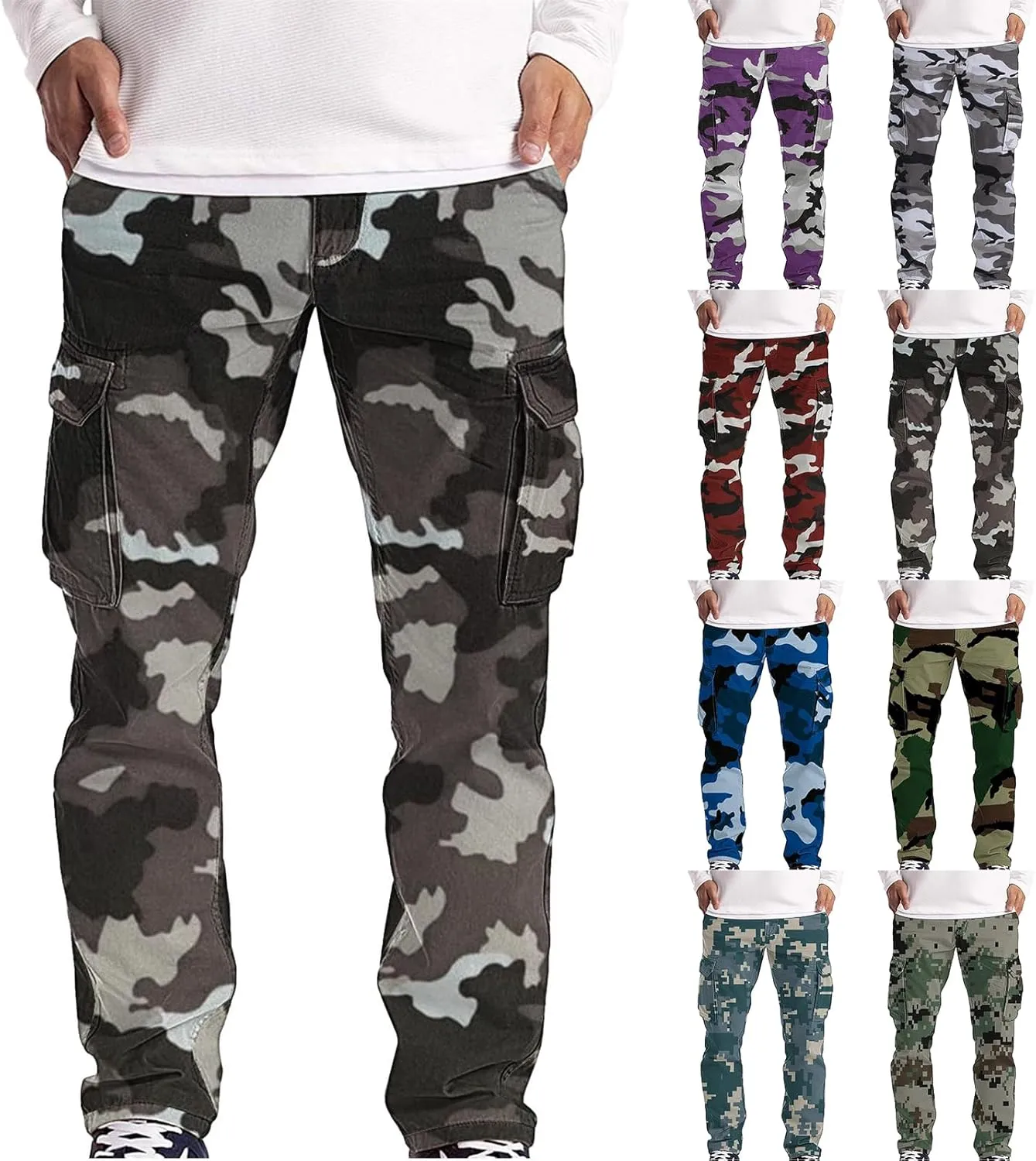 Camo Cargo Pants for Men Waterproof Outdoor Work Pants Construction Flex Tactical Pants Multi Pockets Hiking Pants