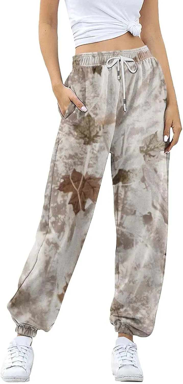 Camo Cargo Pants for Women - High Waisted Wide Leg Sweatpants, Baggy Elastic Joggers, Camouflage Trousers for Workout