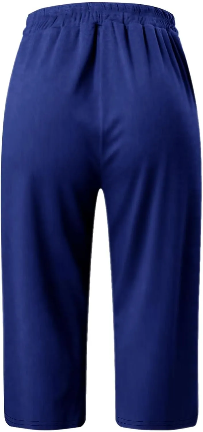 Capris Leggings with Pockets for Women Soft Tummy Control Knee Length Comfy Lounge Pants Drawstring Breathable Bermuda Shorts