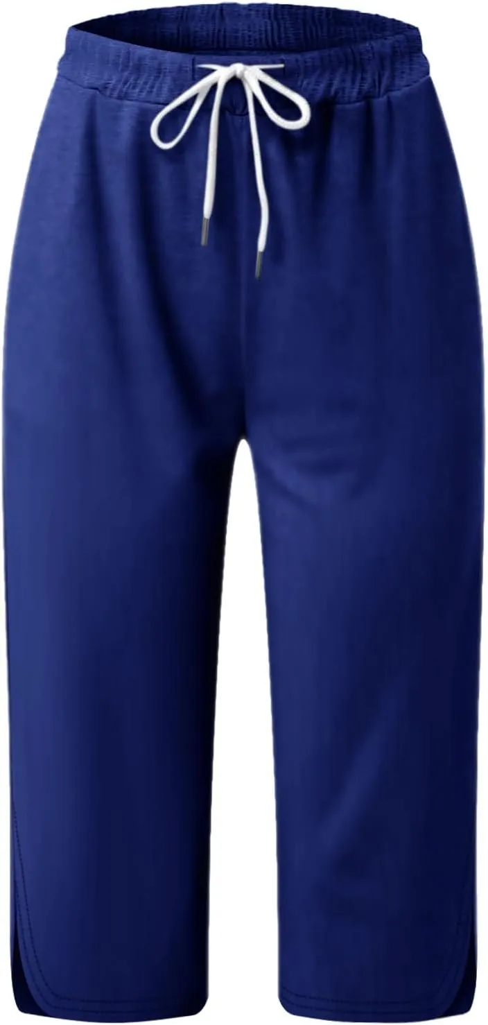 Capris Leggings with Pockets for Women Soft Tummy Control Knee Length Comfy Lounge Pants Drawstring Breathable Bermuda Shorts