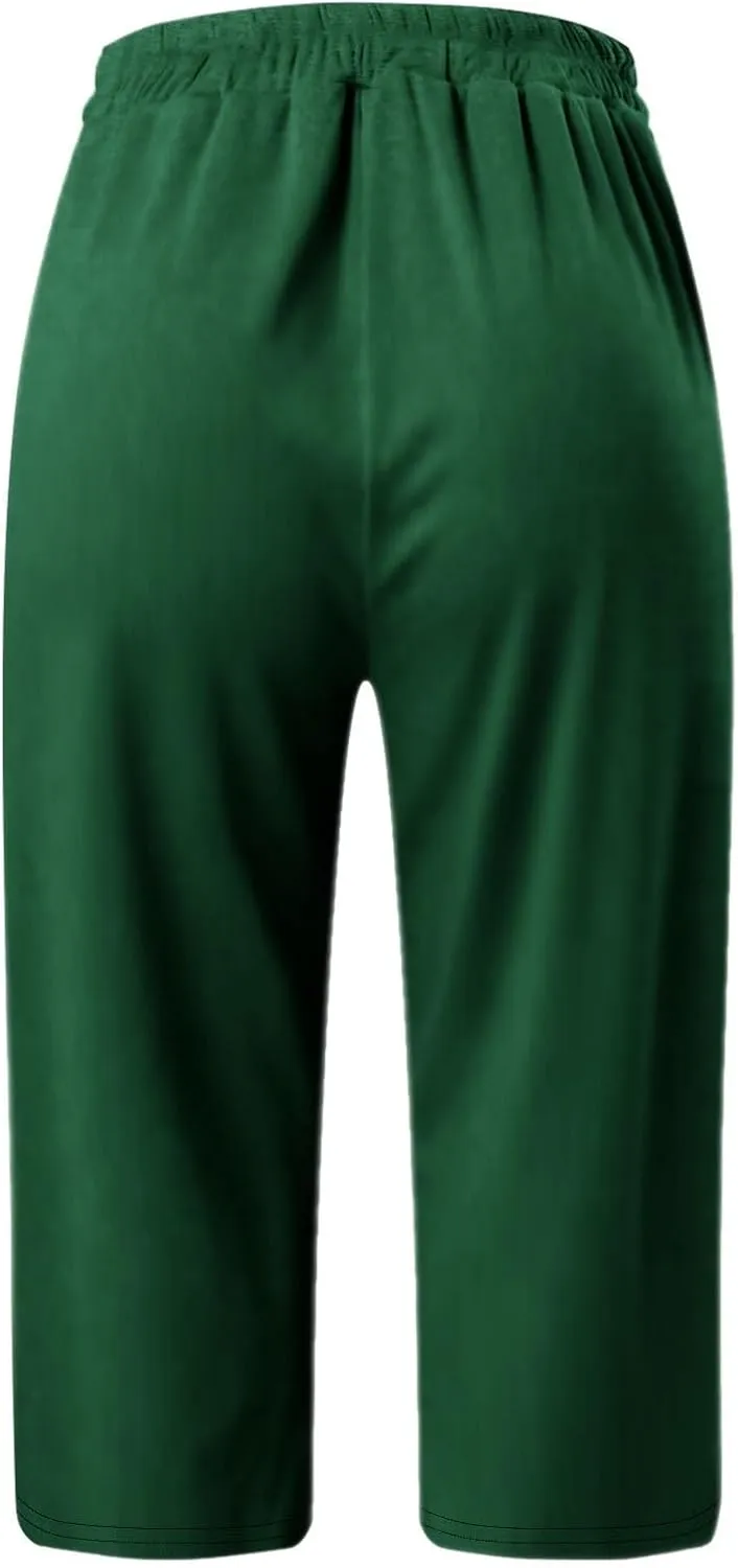 Capris Leggings with Pockets for Women Soft Tummy Control Knee Length Comfy Lounge Pants Drawstring Breathable Bermuda Shorts