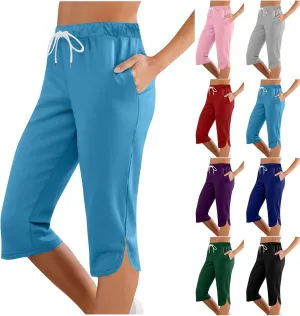 Capris Leggings with Pockets for Women Soft Tummy Control Knee Length Comfy Lounge Pants Drawstring Breathable Bermuda Shorts