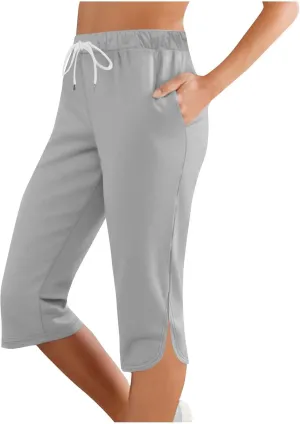 Capris Leggings with Pockets for Women Soft Tummy Control Knee Length Comfy Lounge Pants Drawstring Breathable Bermuda Shorts