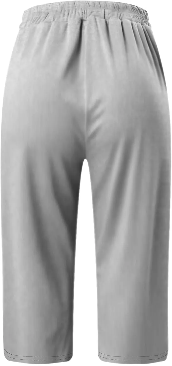 Capris Leggings with Pockets for Women Soft Tummy Control Knee Length Comfy Lounge Pants Drawstring Breathable Bermuda Shorts