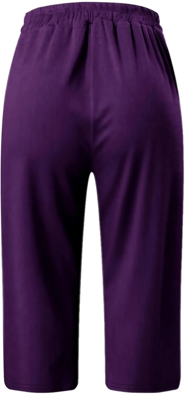 Capris Leggings with Pockets for Women Soft Tummy Control Knee Length Comfy Lounge Pants Drawstring Breathable Bermuda Shorts