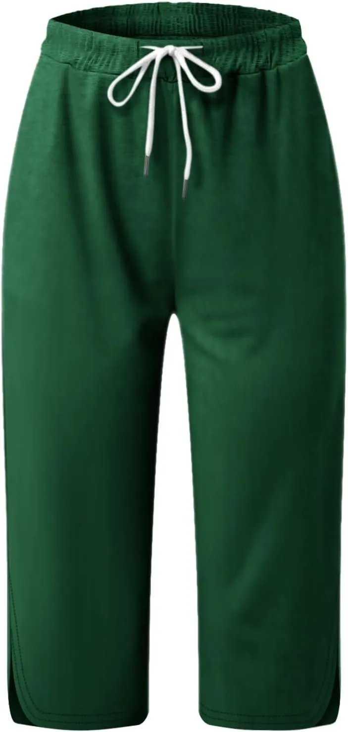 Capris Leggings with Pockets for Women Soft Tummy Control Knee Length Comfy Lounge Pants Drawstring Breathable Bermuda Shorts