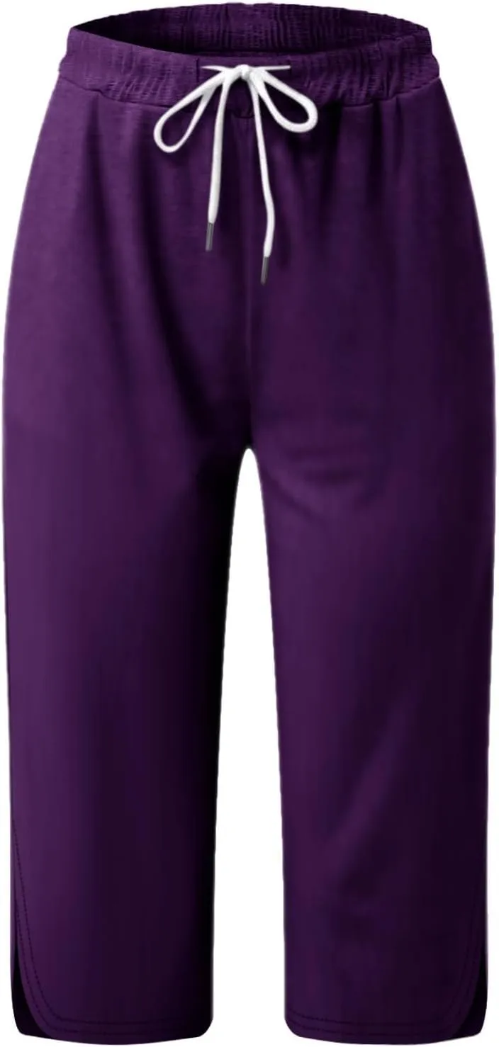 Capris Leggings with Pockets for Women Soft Tummy Control Knee Length Comfy Lounge Pants Drawstring Breathable Bermuda Shorts
