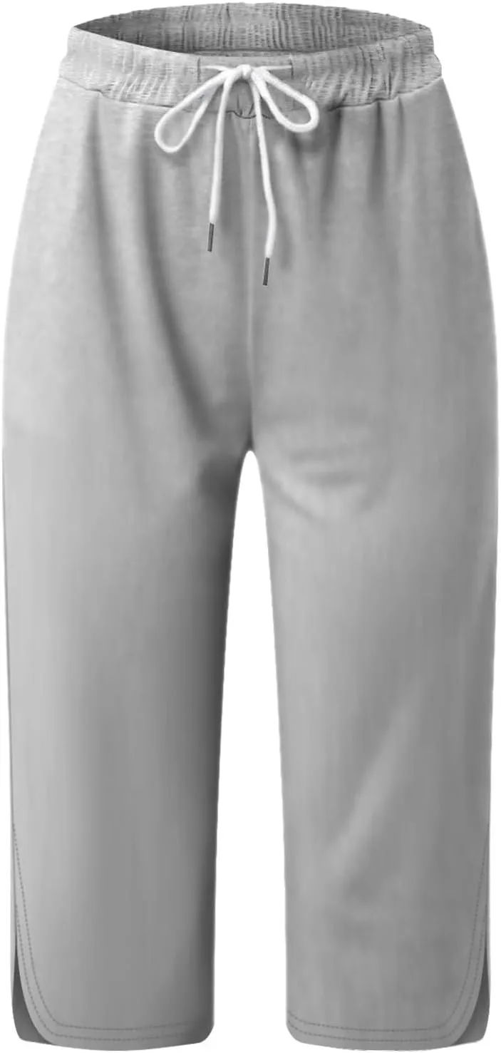 Capris Leggings with Pockets for Women Soft Tummy Control Knee Length Comfy Lounge Pants Drawstring Breathable Bermuda Shorts