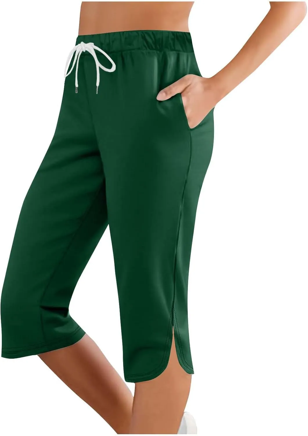 Capris Leggings with Pockets for Women Soft Tummy Control Knee Length Comfy Lounge Pants Drawstring Breathable Bermuda Shorts