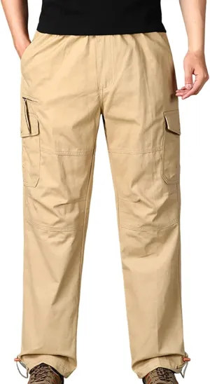 Cargo Pants for Men Baggy Multi Pockets Relaxed Fit Outdoor Hiking Pants Cotton Lightweight Drawstring Sweatpants
