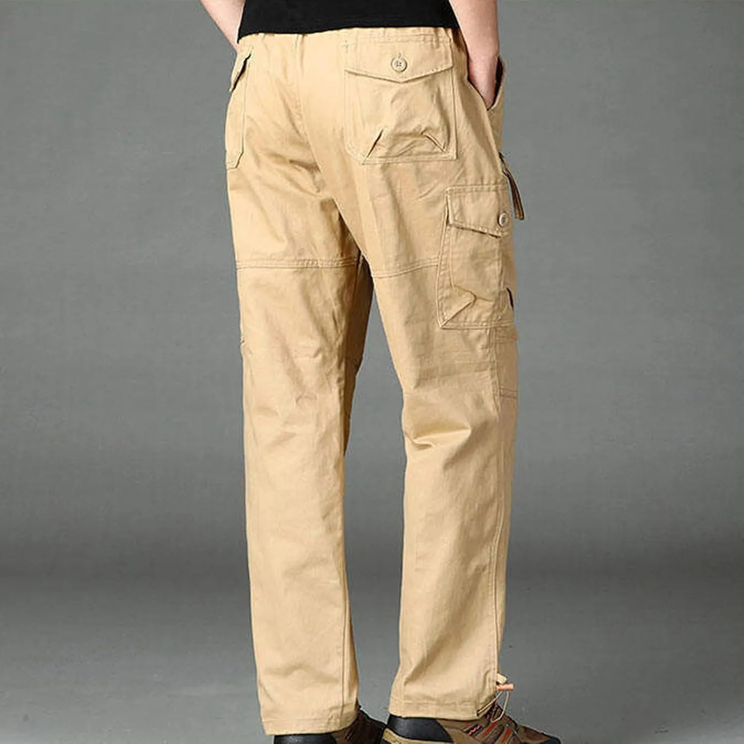 Cargo Pants for Men Baggy Multi Pockets Relaxed Fit Outdoor Hiking Pants Cotton Lightweight Drawstring Sweatpants