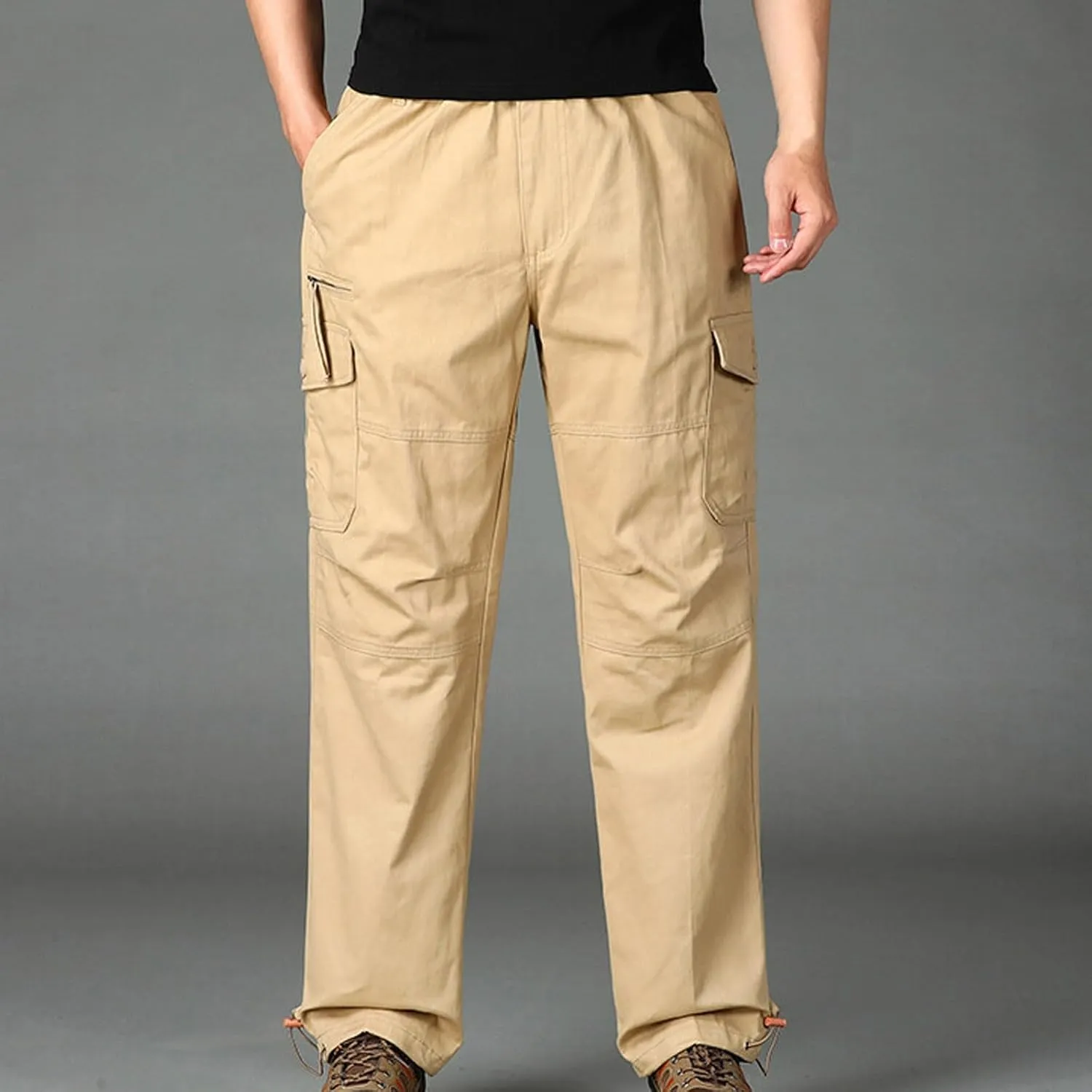 Cargo Pants for Men Baggy Multi Pockets Relaxed Fit Outdoor Hiking Pants Cotton Lightweight Drawstring Sweatpants