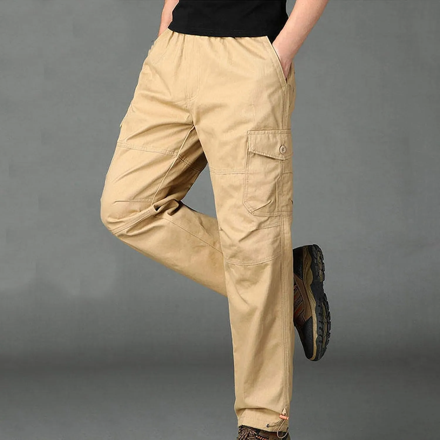 Cargo Pants for Men Baggy Multi Pockets Relaxed Fit Outdoor Hiking Pants Cotton Lightweight Drawstring Sweatpants