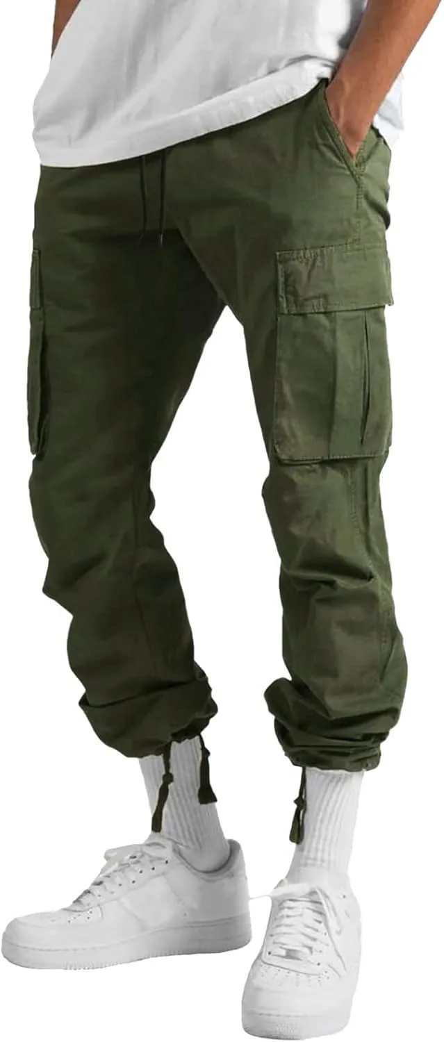 Cargo Pants for Men Lightweight Casual Relaxed Fit Trousers Drawstring Waist Pants Overalls Athletic Joggers
