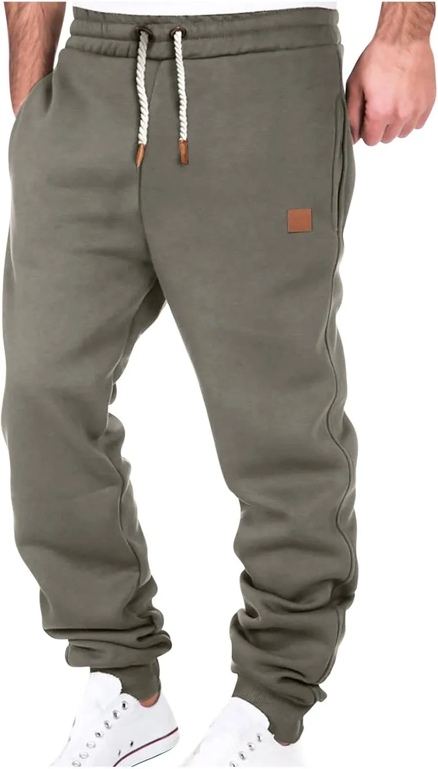 Cargo Sweatpants for Men Drawstring Loose Fit Fleece Joggers Elastic Waist Sports Athletic Trousers with Pockets