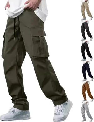Cargo Sweatpants for Men Open Bottom Lightweight Hiking Pants Workout Casual Baggy Drawstring Joggers with Pockets