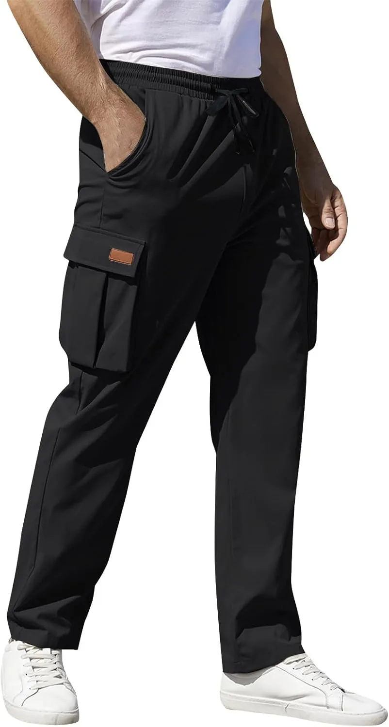 Cargo Sweatpants for Men Open Bottom Lightweight Hiking Pants Workout Casual Baggy Drawstring Joggers with Pockets