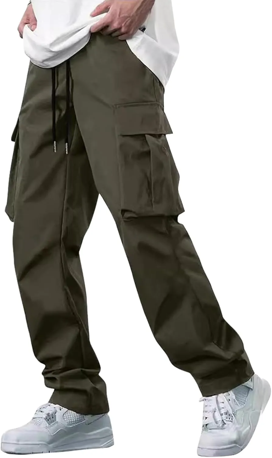 Cargo Sweatpants for Men Open Bottom Lightweight Hiking Pants Workout Casual Baggy Drawstring Joggers with Pockets