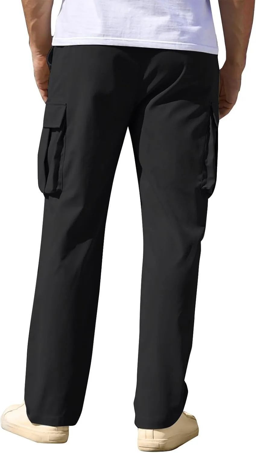Cargo Sweatpants for Men Open Bottom Lightweight Hiking Pants Workout Casual Baggy Drawstring Joggers with Pockets