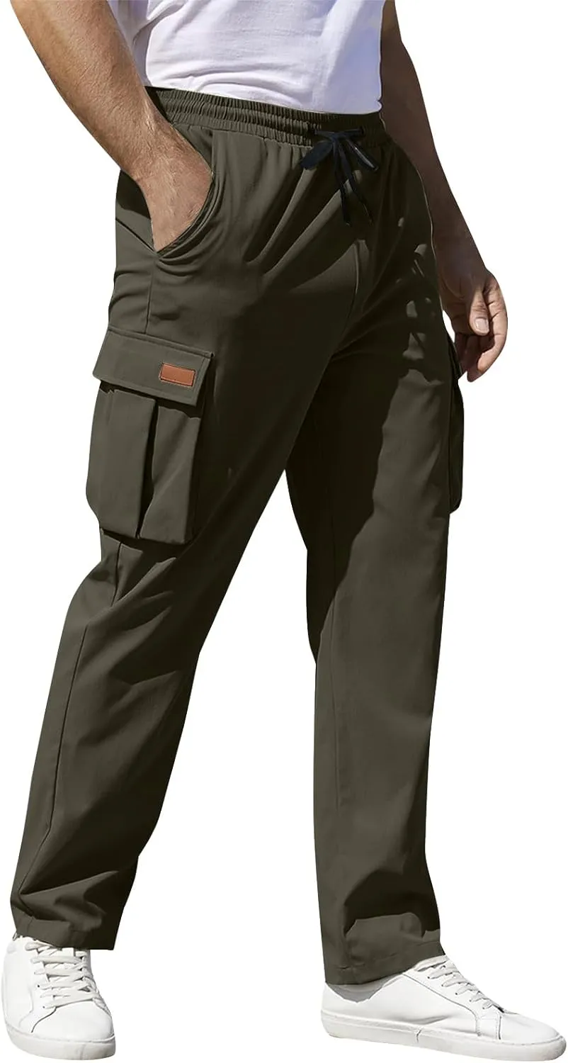 Cargo Sweatpants for Men Open Bottom Lightweight Hiking Pants Workout Casual Baggy Drawstring Joggers with Pockets