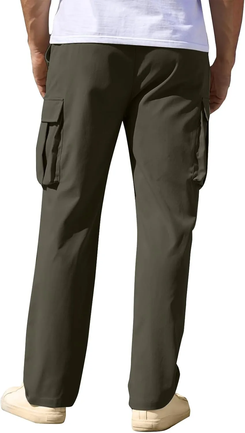 Cargo Sweatpants for Men Open Bottom Lightweight Hiking Pants Workout Casual Baggy Drawstring Joggers with Pockets