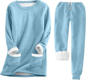 Ceboyel Womens Loungewear Set Fleece Two Piece Sweatshirt Sherpa Lined Sweatshirts & Sweatpant Soft Pajamas Sleepwear