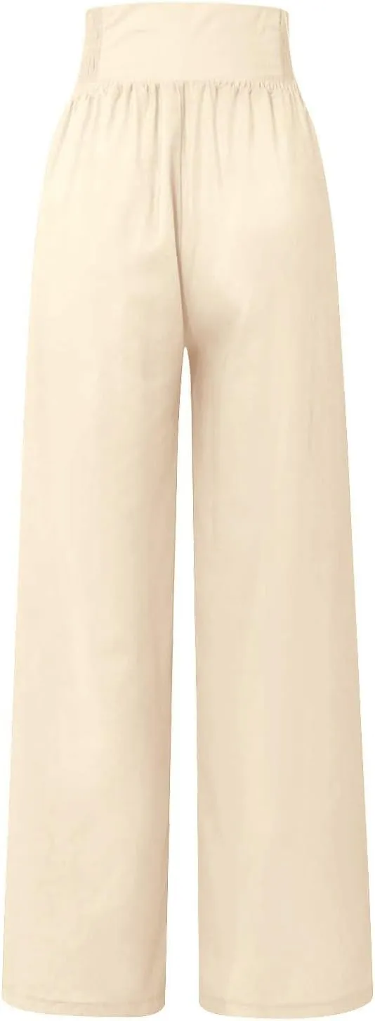 Comfy Pants Women Casual Long Elastic Waist Lounge Trousers Wide Leg Relax Fit Linen Vacation Palazzo Sweatpants