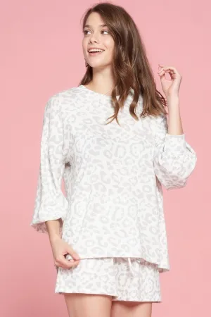 Comfy Stylish Leopard Printed Knit Loungewear Set