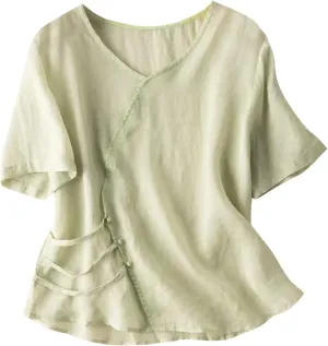 Cotton Linen Tops for Women Half Sleeve Work Blouses Dressy Casual Tunic Shirt Breathable Summer Basic Tees Tunics