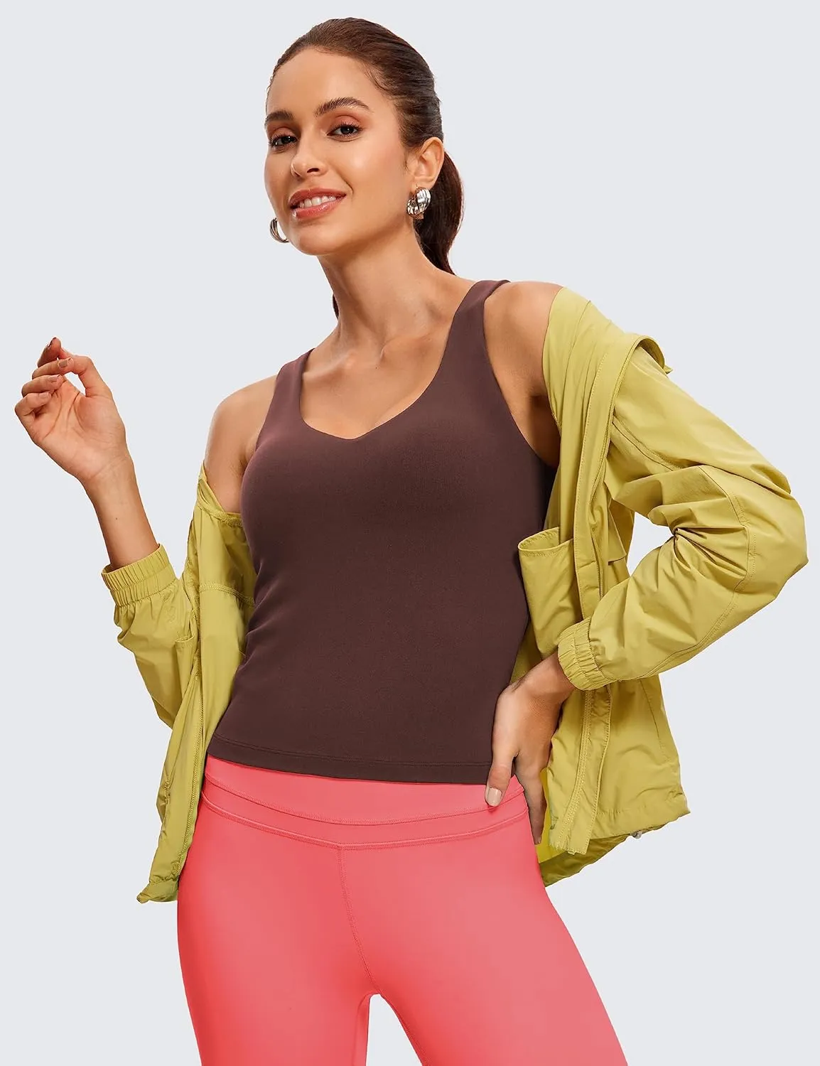 CRZ YOGA Butterluxe Womens V Neck Workout Tank Tops with Built in Bras - Sleeveless Padded Racerback Yoga Athletic Camisole
