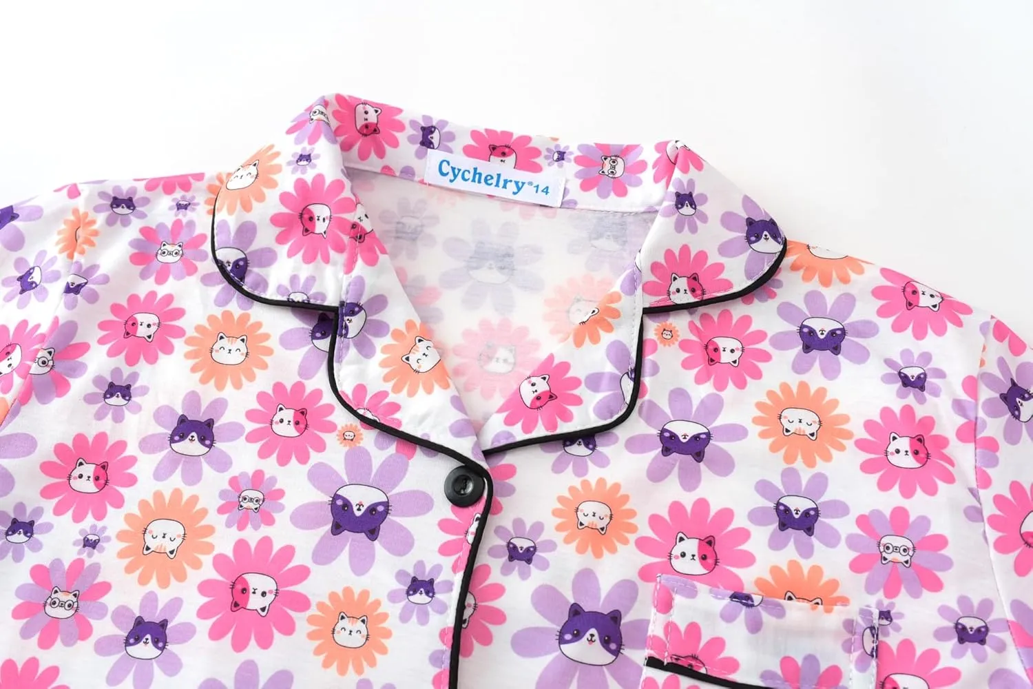 CYCHELRY Big Girls Cartoon Pajamas Set-2PCS Button Down Long Sleeve and Pants Teens PJS Set Size 6-16
