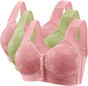 Daisy Bras for Older Women Front Closure Wireless Push Up Bra Pack Full Coverage Everyday Bra No Underwire Bralettes