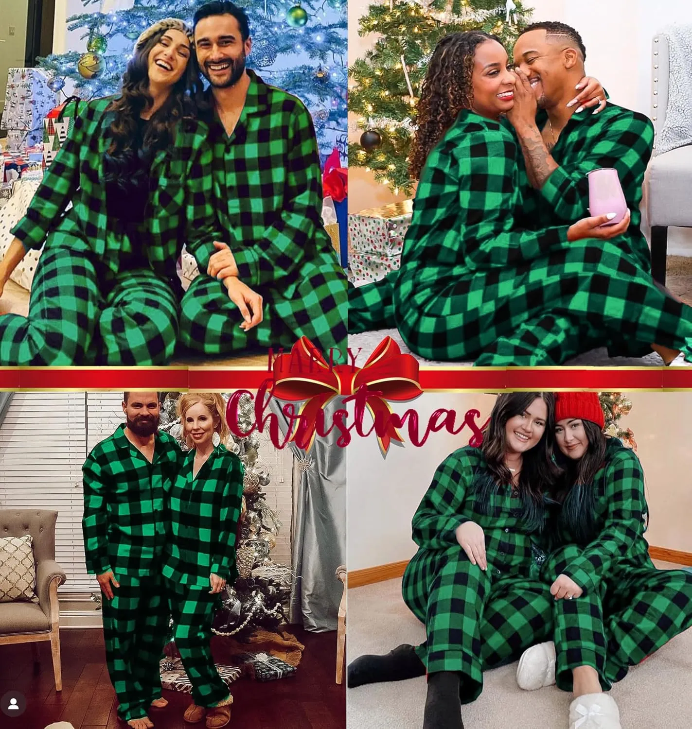DIKFA Matching Couple Christmas Pajamas Set Long Sleeve Festival Party Sleepwear Xmas Pj Sets Button-Down Loungewear